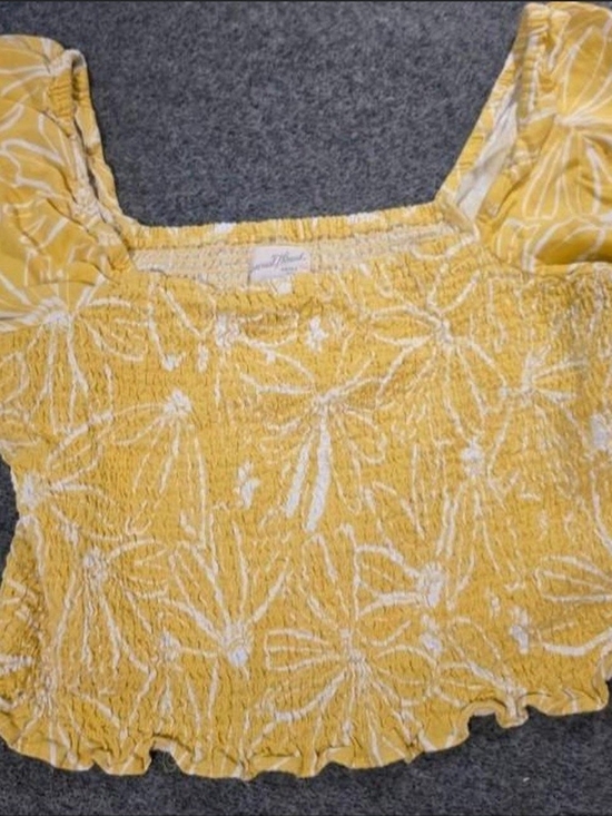 Universal Thread Tops - Universal Thread Yellow Floral Smocked Square-Neck Crop Top